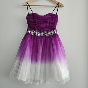 B. Darlin Purple and White Ombre Dress with Rhinestones Size 7/8